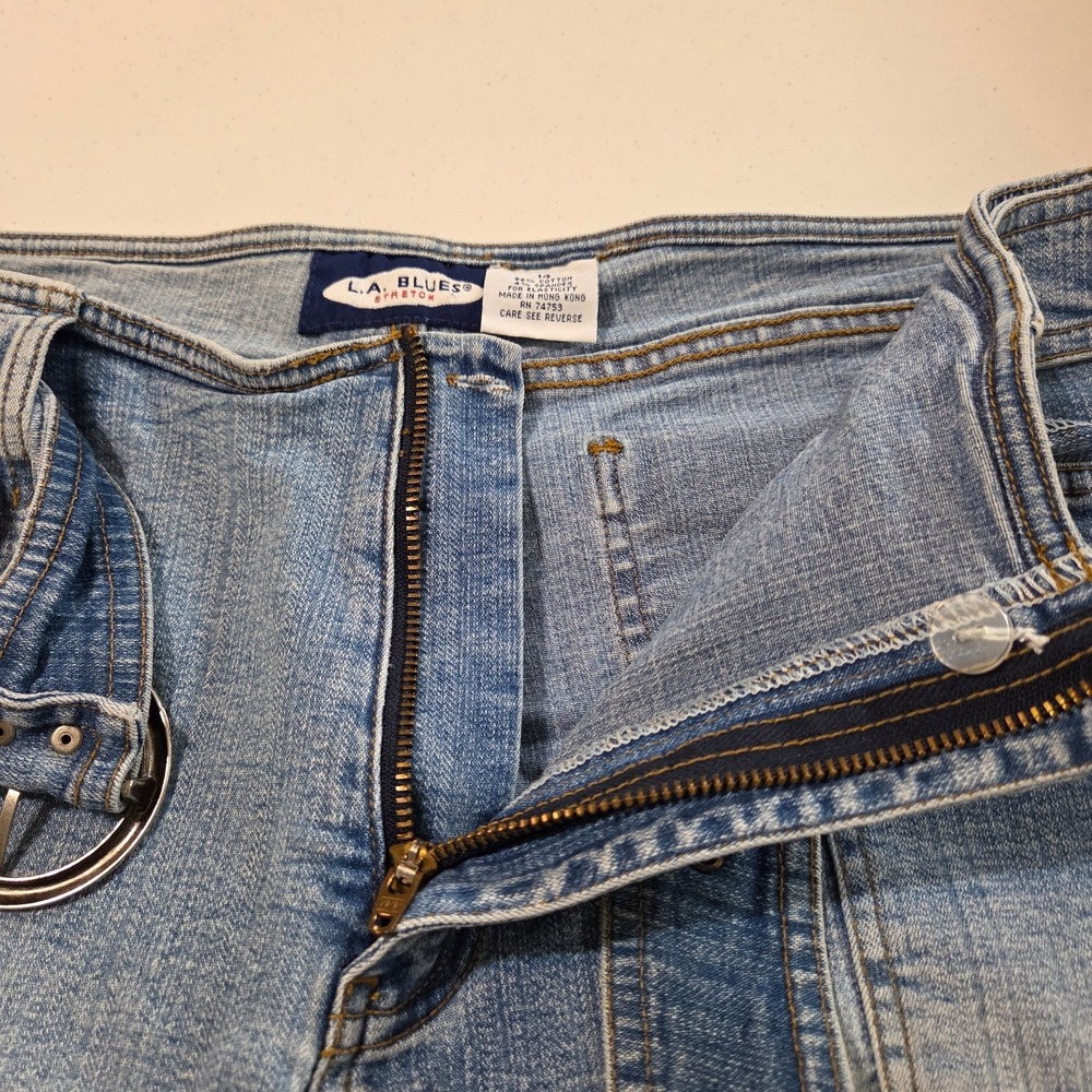 Women's LA Blues Denim Capris Stretch Size 14 Belt Vintage High Rise - Picture 5 of 7
